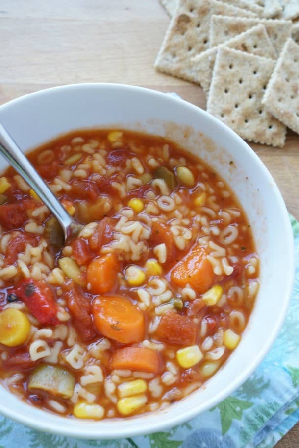 Why would anyone make DIY Vegetable Alphabet Soup, when it is so easy to open a can? This homemade soup is incredibly delicious - like drop your spoon on the floor delicious. | YMCFood | YummyMummyClub.ca