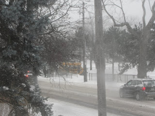 snowy day looking out a window