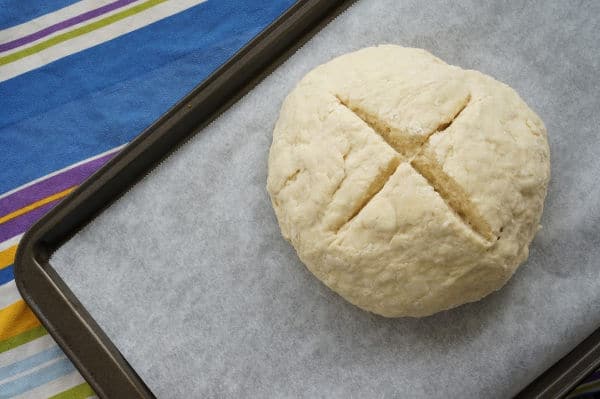irish soda bread going into the oven