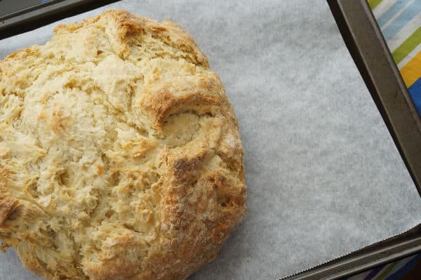 soda bread on baking sheet baked