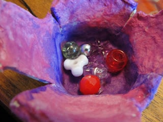 egg carton flower with beads