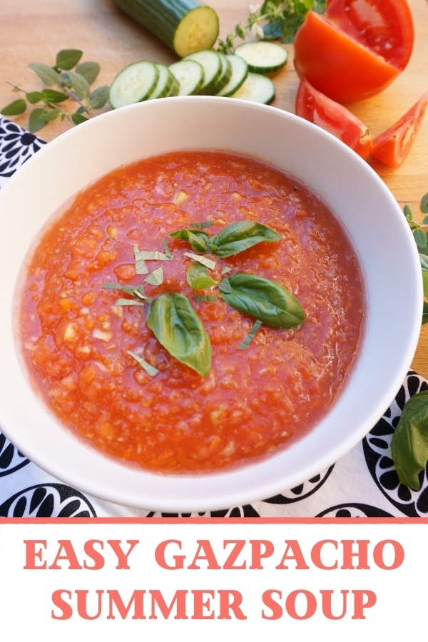 bowl of gazpacho soup with basil on top