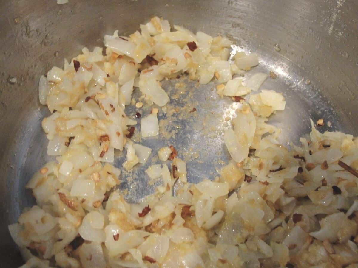 sauted onions and red pepper flakes for homemade barbecue sauce base