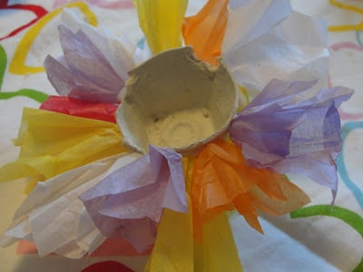 egg carton cup decorated with tissue paper