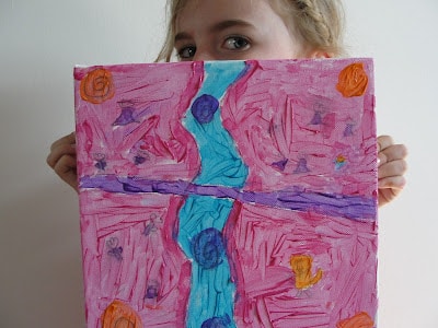 george rodrigue inspired painting with kid peeking out behind it