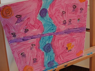child's painting of dog in the park