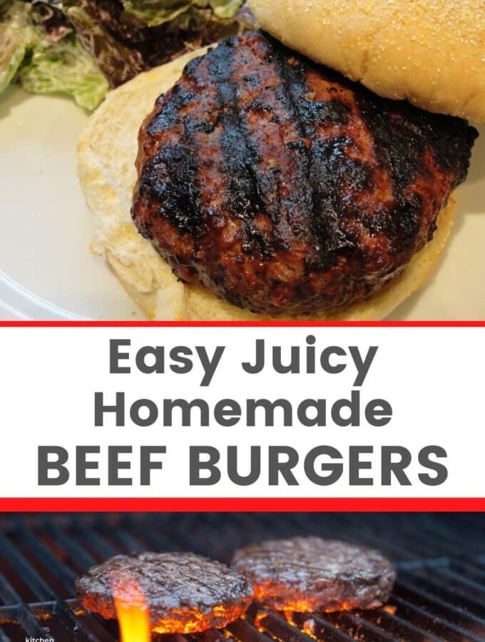 homemade perfect beef burger with title