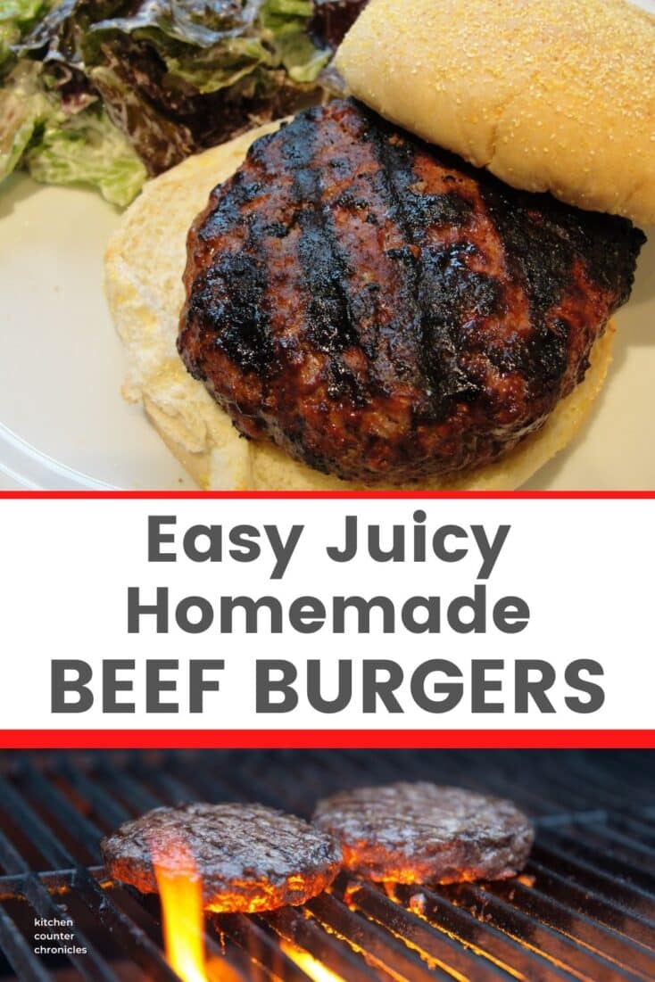 homemade perfect beef burger with title