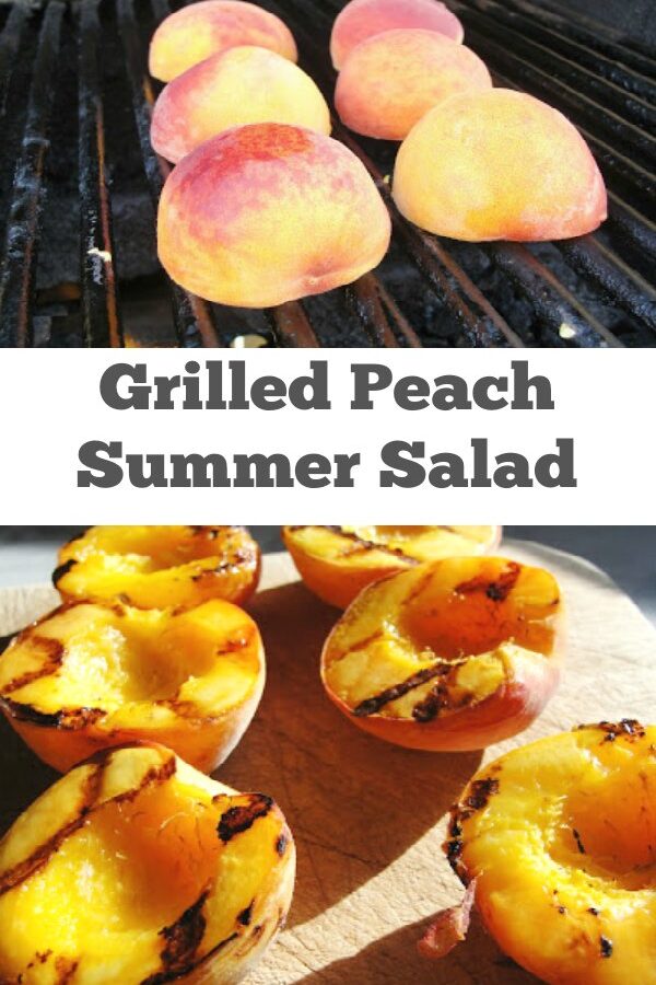 Grilled Peach Summer Salad with Candied Pecans - Learn how to properly grill peaches and make candied peaches for a beautiful summer salad. | Summer Salad | Peach Recipe | Salad Recipe | Candied Nuts | Candied Pecans |