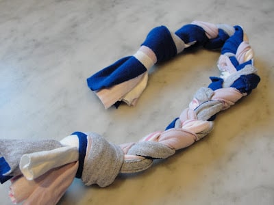 recycled t-shirt braid dog toy