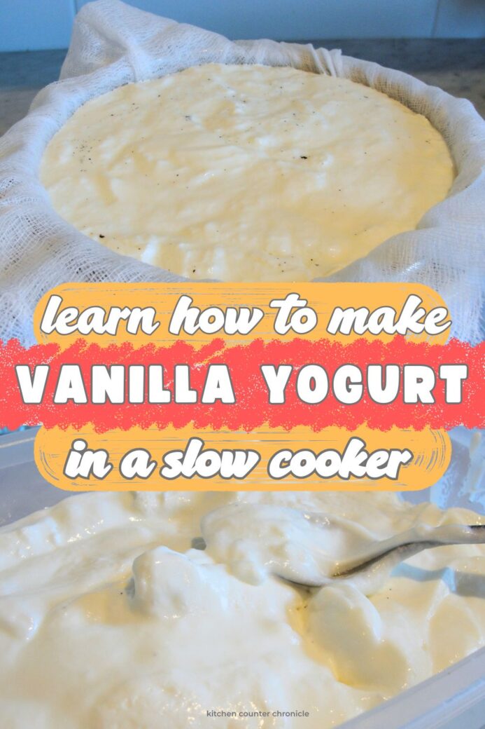 new pin image for learn how to make vanilla yogurt in a slow cooker