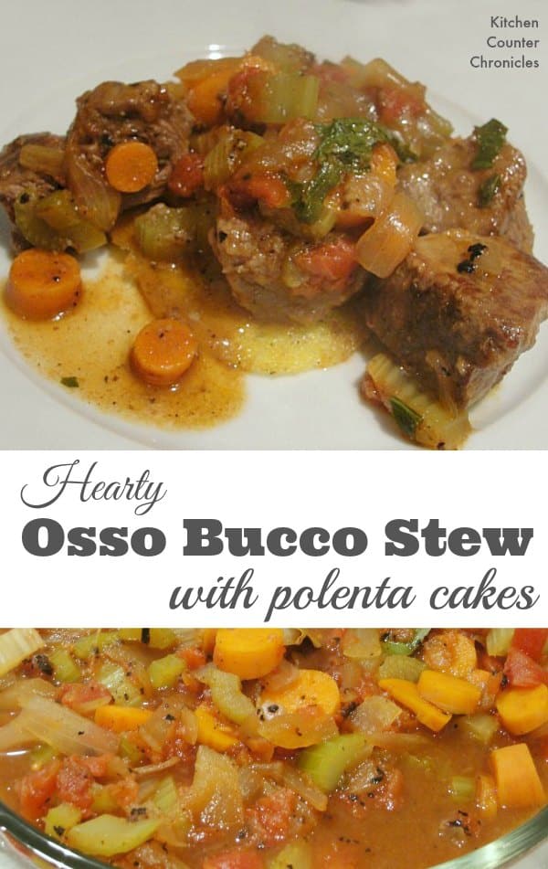 Hearty Osso Bucco Stew with Polenta Cakes - Skip the veal and make this osso bucco with stewing beef. The same rich, hearty flavours with a less expensive cut of meat. | Stew Recipe | Osso Bucco Recipe | Family Dinner Recipe |