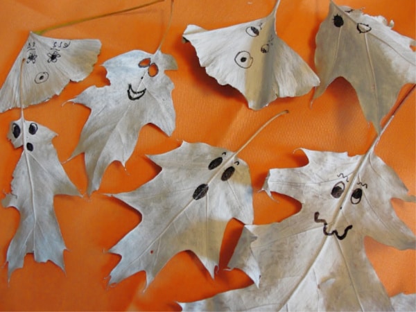 halloween leaves with drawing faces