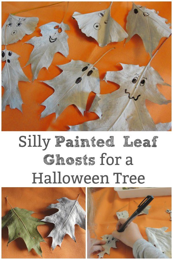 painted leaf ghost for halloween tree