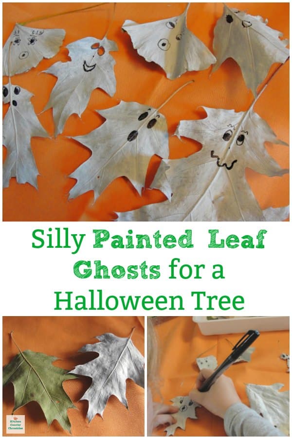painted leaf ghosts for halloween tree