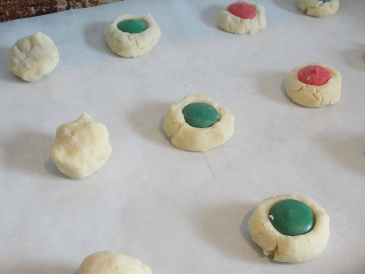 christmas shortbread cookie dough on baking sheet