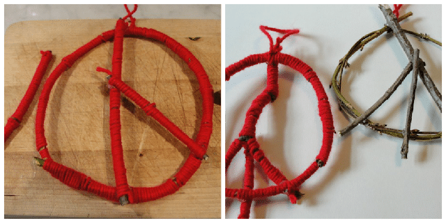yarn wrapped ornaments being assembled