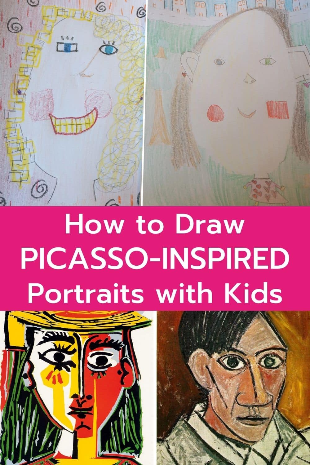two picasso inspired portraits and two of picasso's portraits with title