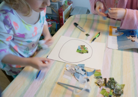 kids doing collage art STEAM project for kids