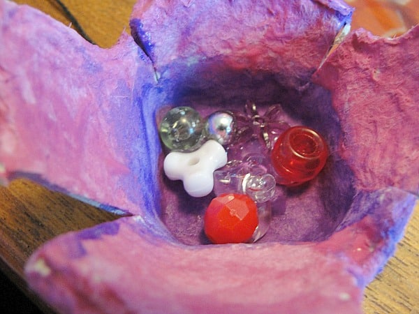 egg carton glue beads