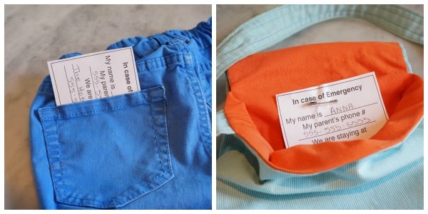 emergency contact cards in pocket