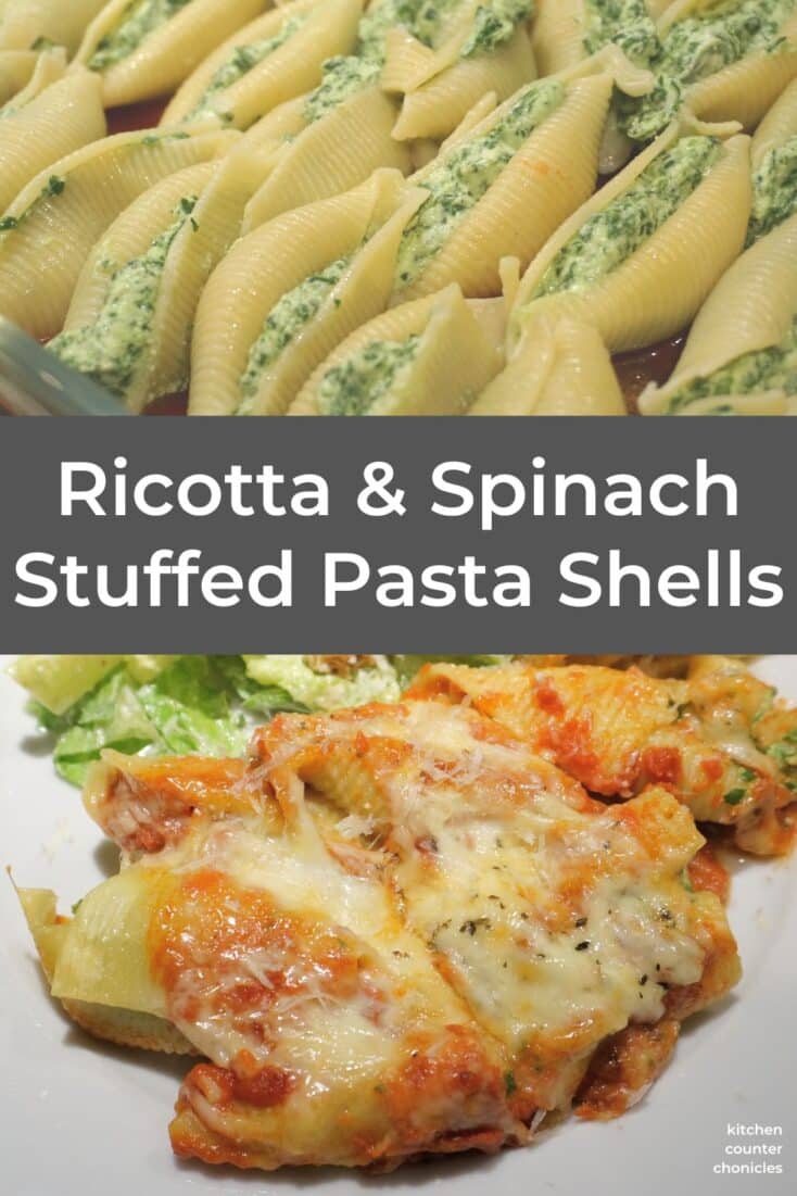 ricotta and spinach stuffed shell pasta on plate