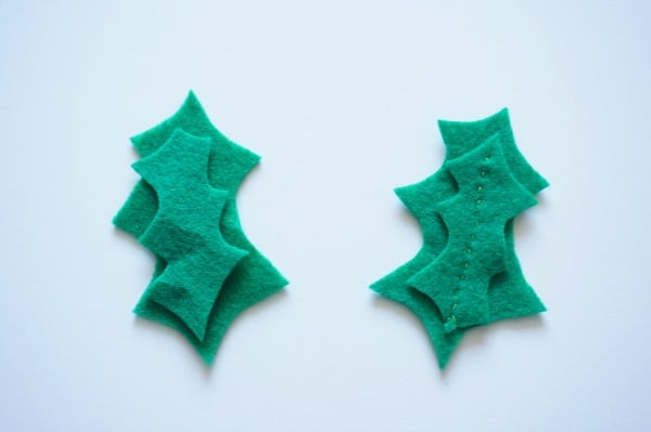felt holly leaves sewn