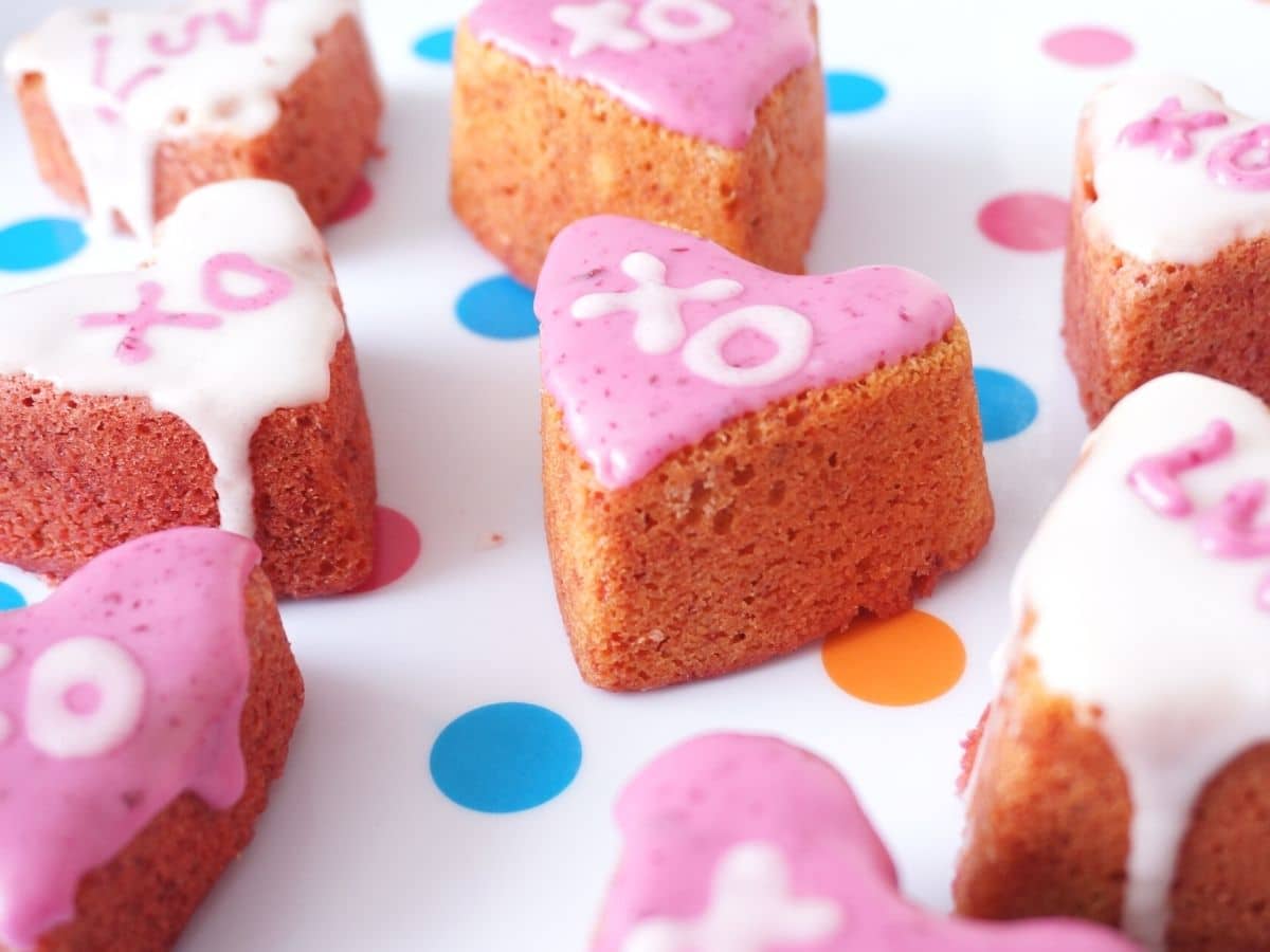 beet colored heart valentines day cakes baked on table