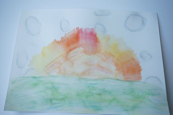 sun watercolour by child