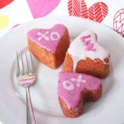 heart shaped valentines day cake baked on white plate
