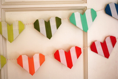 striped origami heart garland