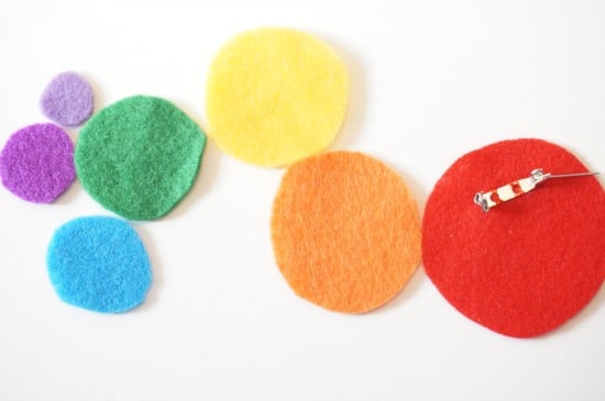 felt rainbow brooch discs cutout