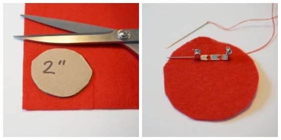 felt rainbow brooch red disc sewing