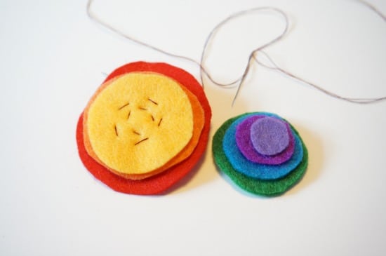 felt rainbow brooch sewn together