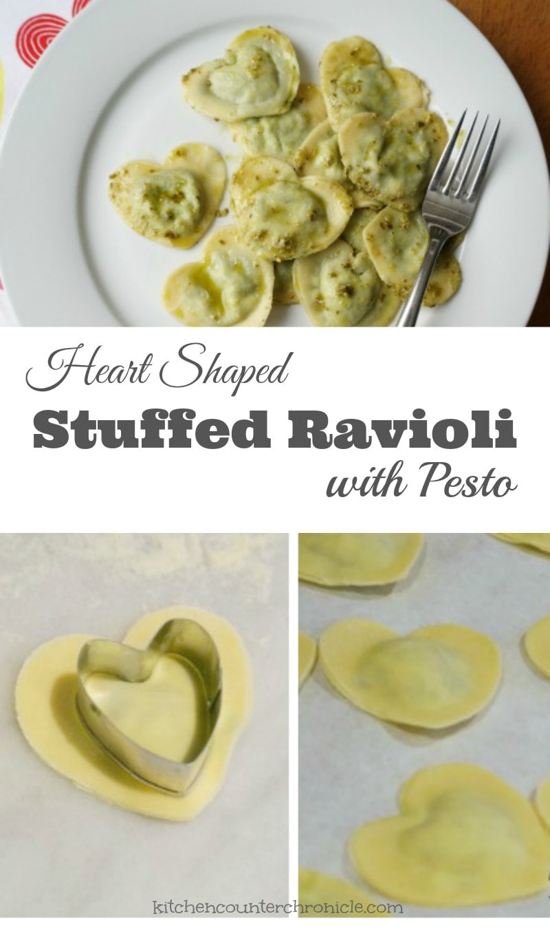 heart shaped stuffed ravioli with pesto pin-min