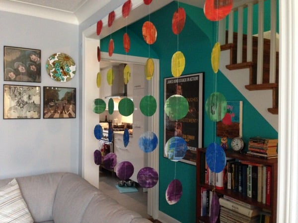 rainbow bunting hanging in the living room