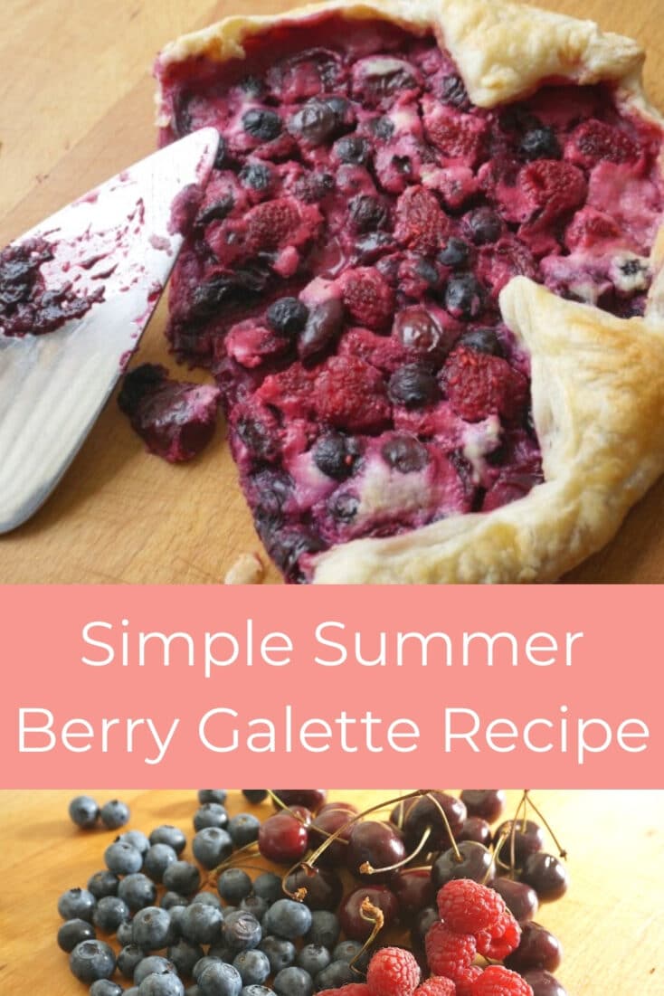 simple summer berry galette recipe with recipe title