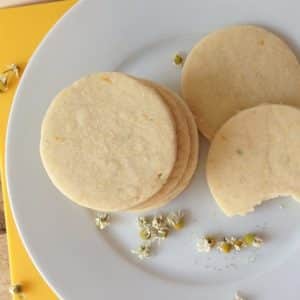 lemon and chamomile shortbread cookies on a plate