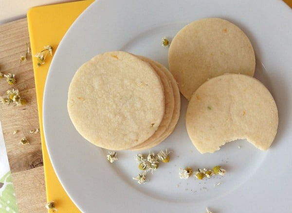 lemon and chamomile shortbread cookies on a plate