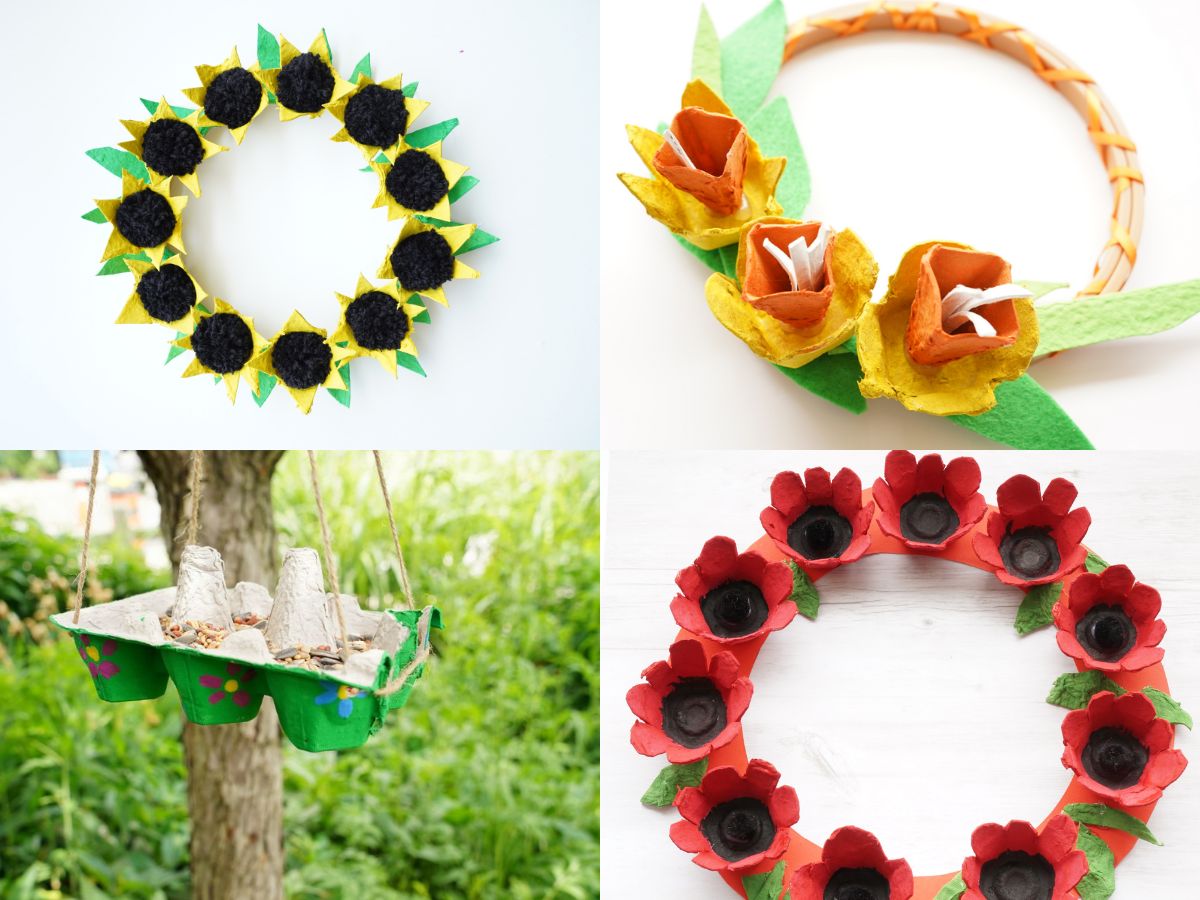 egg carton crafts 3 wreaths and a bird feeder