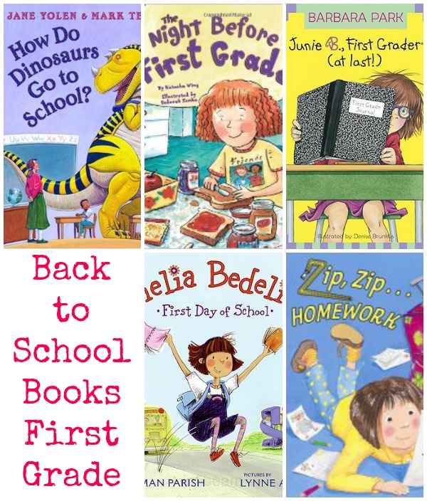 back to school books first grade collage of book covers