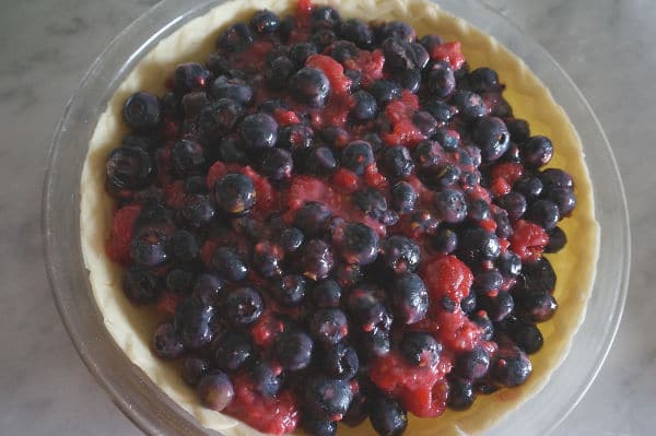 blueberry pie filling in pie crust