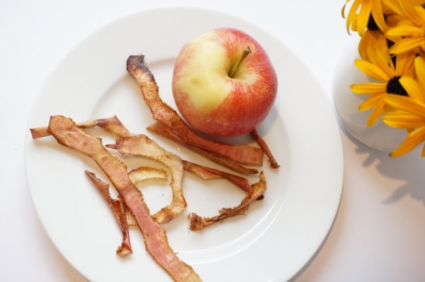 caramelized apple crisps on plate