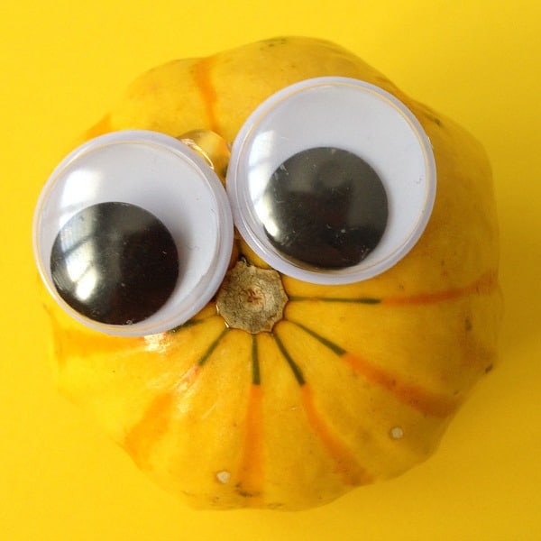 googly eyes on a gourd