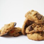 close up of halloween candy cookies in pile