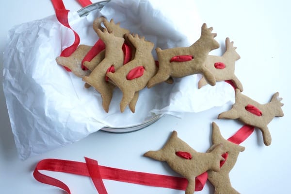gingerbread reindeer cookie garland in tin