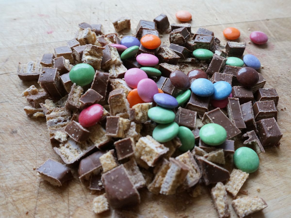 halloween candy bars chopped for cookies