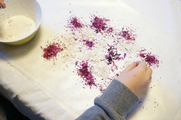 crayon shavings on waxed paper