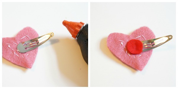 felt heart hair clip glued