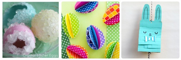 easter crafts for tweens to make - paper easter eggs and crystal easter eggs and easter bunny pinata